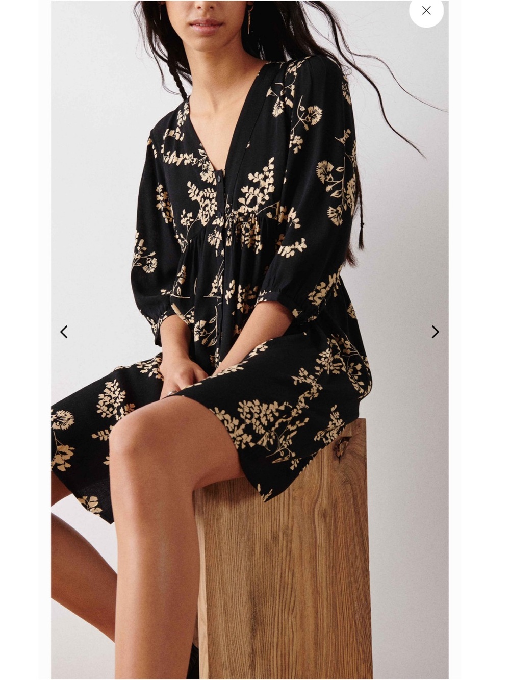ba&sh Suzy Black and Cream Mini Floral Dress Size M Like New